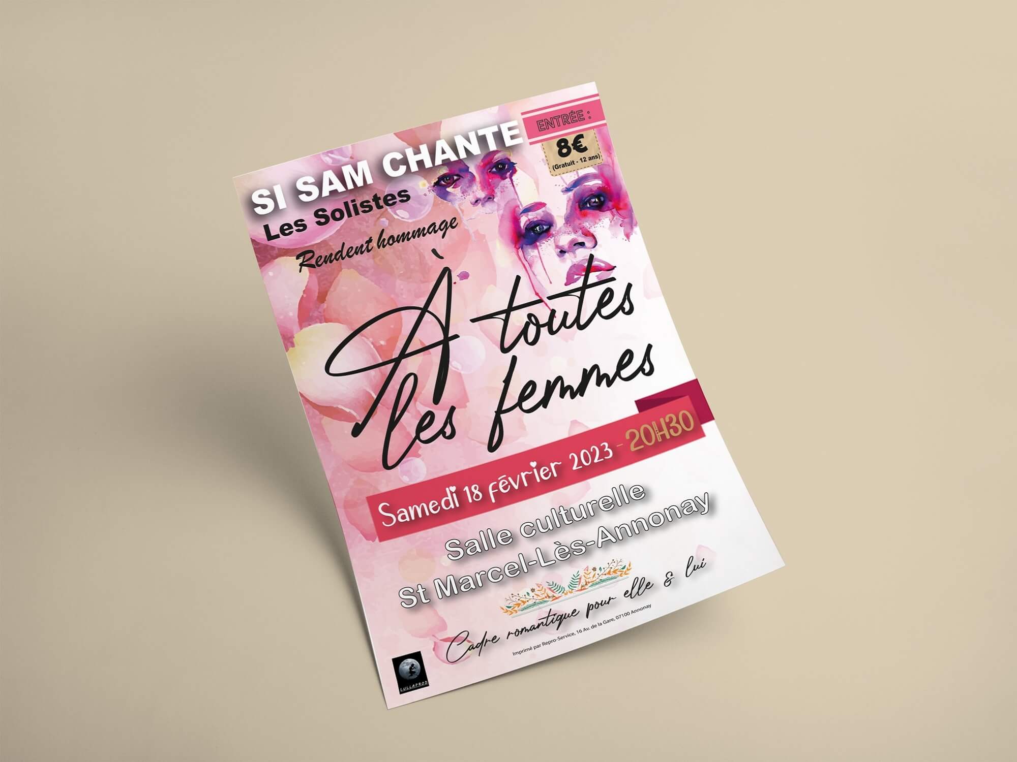 Flyer du concert "à toutes les femmes" de la troupe SI SAM CHANTE.